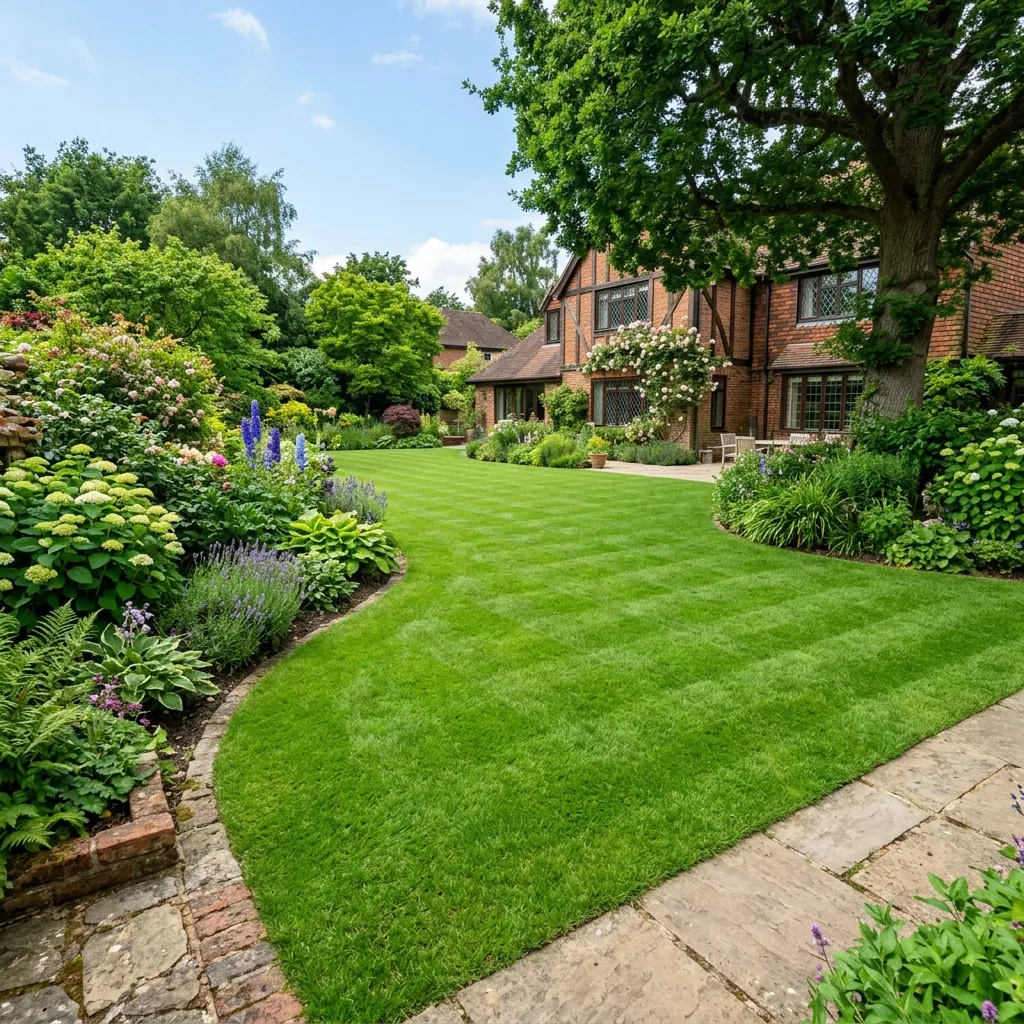 Spotless green residential lawn after stump grinding