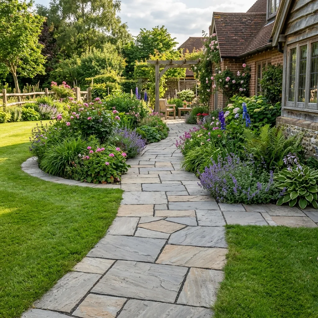 Earthy flagstone masonry patio layout