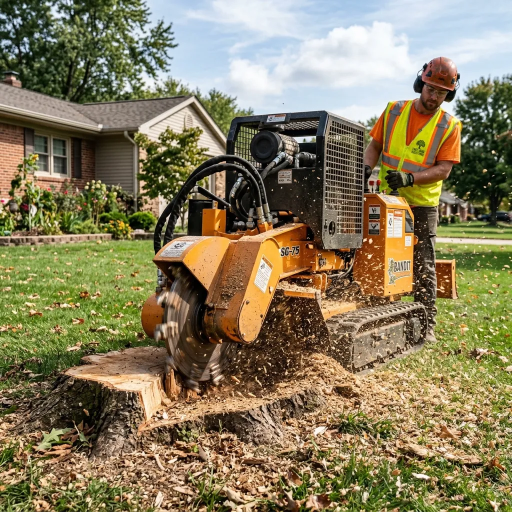 NoCo Services stump grinder removing a stump below grade